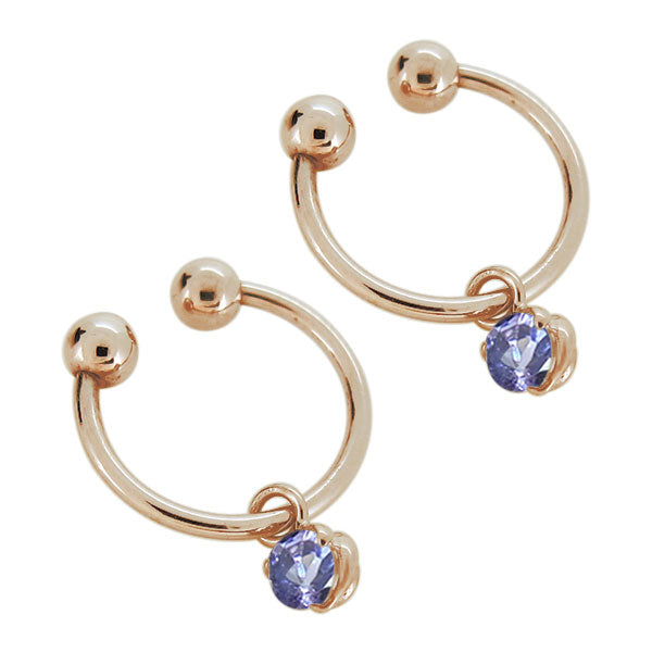 レディース 揺れる フープイヤリング 一粒 蕾 天然石 イヤーカフ 10金 18金 プラチナ 選べる誕生石 両耳セット ノンホールピアス つぼみ