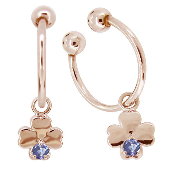 レディース クローバー フープイヤリング 四つ葉 イヤーカフ 選べる誕生石 一粒 天然石 k10 k18 pt900 両耳 チャーム four Leaf Clove Hoop Earring