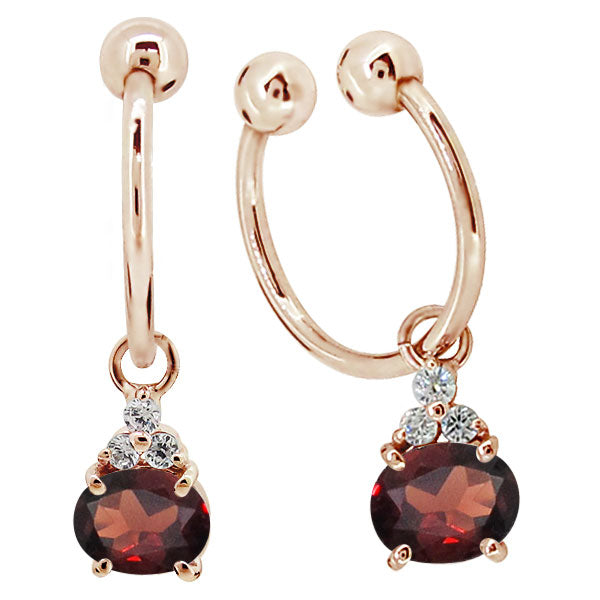 揺れる イヤーカフ レディース オーバル 大粒 フープイヤリング 選べる誕生石 Oval Hoop Earring 天然石 10金 18金 プラチナ チャーム 両耳用