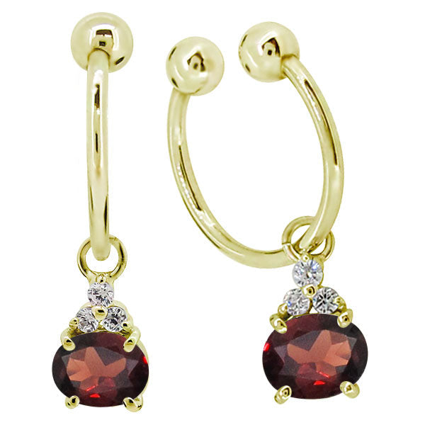 揺れる イヤーカフ レディース オーバル 大粒 フープイヤリング 選べる誕生石 Oval Hoop Earring 天然石 10金 18金 プラチナ チャーム 両耳用
