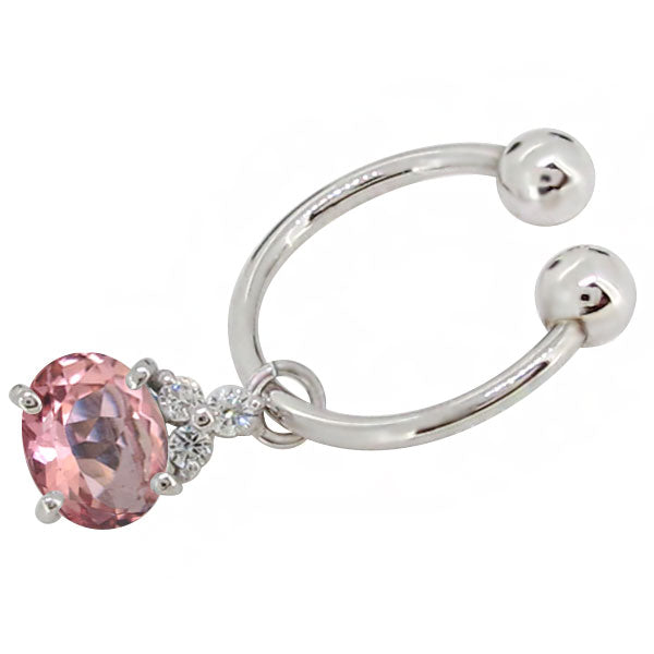 揺れる イヤーカフ レディース オーバル 大粒 フープイヤリング 選べる誕生石 Oval Hoop Earring 天然石 10金 18金 プラチナ チャーム 両耳用