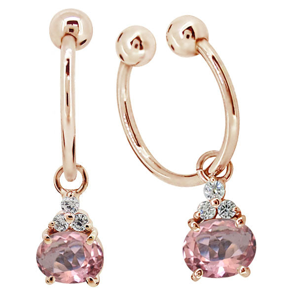 揺れる イヤーカフ レディース オーバル 大粒 フープイヤリング 選べる誕生石 Oval Hoop Earring 天然石 10金 18金 プラチナ チャーム 両耳用