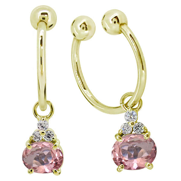 揺れる イヤーカフ レディース オーバル 大粒 フープイヤリング 選べる誕生石 Oval Hoop Earring 天然石 10金 18金 プラチナ チャーム 両耳用