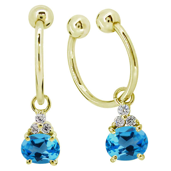 揺れる イヤーカフ レディース オーバル 大粒 フープイヤリング 選べる誕生石 Oval Hoop Earring 天然石 10金 18金 プラチナ チャーム 両耳用