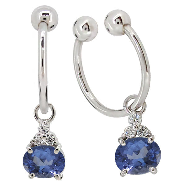 揺れる イヤーカフ レディース オーバル 大粒 フープイヤリング 選べる誕生石 Oval Hoop Earring 天然石 10金 18金 プラチナ チャーム 両耳用