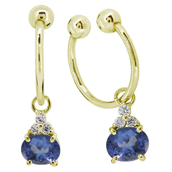 揺れる イヤーカフ レディース オーバル 大粒 フープイヤリング 選べる誕生石 Oval Hoop Earring 天然石 10金 18金 プラチナ チャーム 両耳用