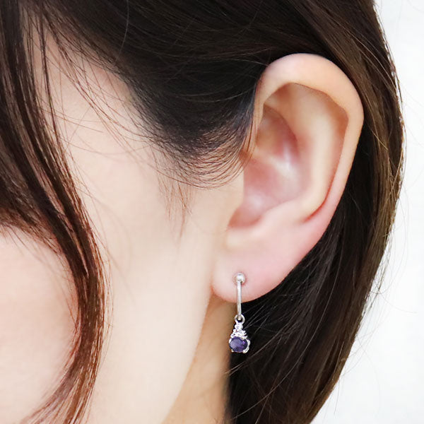 揺れる イヤーカフ レディース オーバル 大粒 フープイヤリング 選べる誕生石 Oval Hoop Earring 天然石 10金 18金 プラチナ チャーム 両耳用