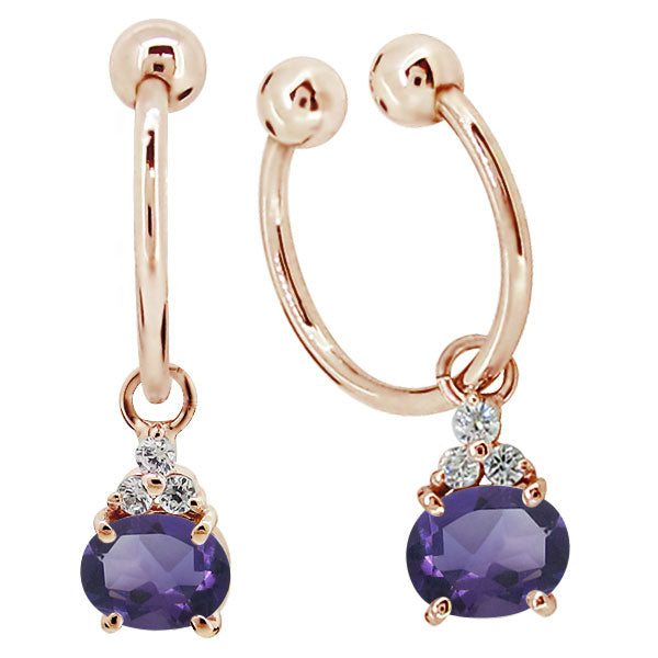 揺れる イヤーカフ レディース オーバル 大粒 フープイヤリング 選べる誕生石 Oval Hoop Earring 天然石 10金 18金 プラチナ チャーム 両耳用