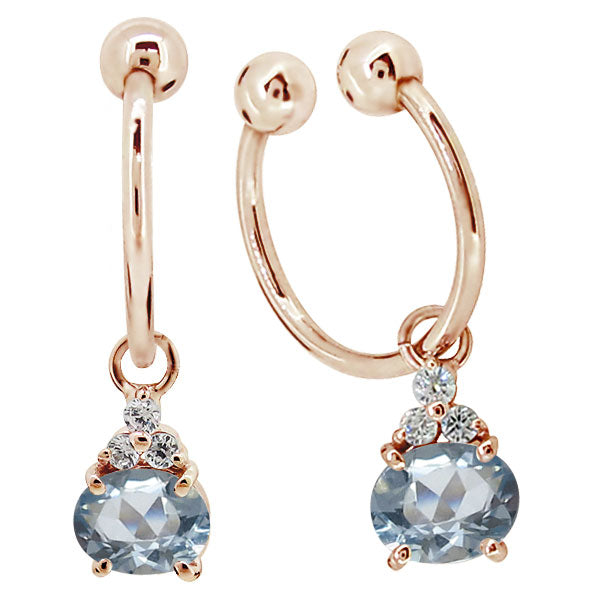 揺れる イヤーカフ レディース オーバル 大粒 フープイヤリング 選べる誕生石 Oval Hoop Earring 天然石 10金 18金 プラチナ チャーム 両耳用