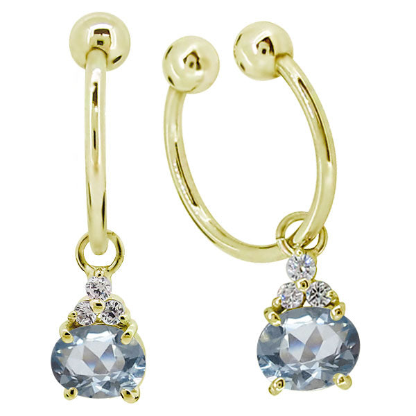 揺れる イヤーカフ レディース オーバル 大粒 フープイヤリング 選べる誕生石 Oval Hoop Earring 天然石 10金 18金 プラチナ チャーム 両耳用
