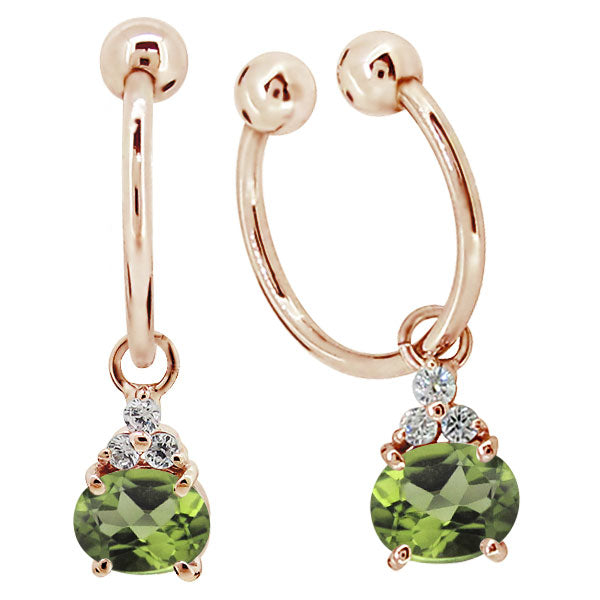 揺れる イヤーカフ レディース オーバル 大粒 フープイヤリング 選べる誕生石 Oval Hoop Earring 天然石 10金 18金 プラチナ チャーム 両耳用