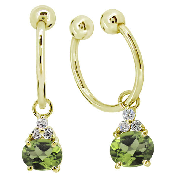 揺れる イヤーカフ レディース オーバル 大粒 フープイヤリング 選べる誕生石 Oval Hoop Earring 天然石 10金 18金 プラチナ チャーム 両耳用