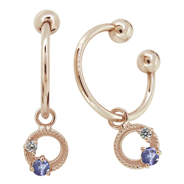 イヤーカフ レディース フープイヤリング 揺れる 月 星 選べる誕生石 Charm Hoop Earring 両耳用 天然石 k10 k18 pt900 moon star birthstone