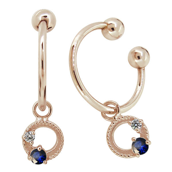 イヤーカフ レディース フープイヤリング 揺れる 月 星 選べる誕生石 Charm Hoop Earring 両耳用 天然石 k10 k18 pt900 moon star birthstone