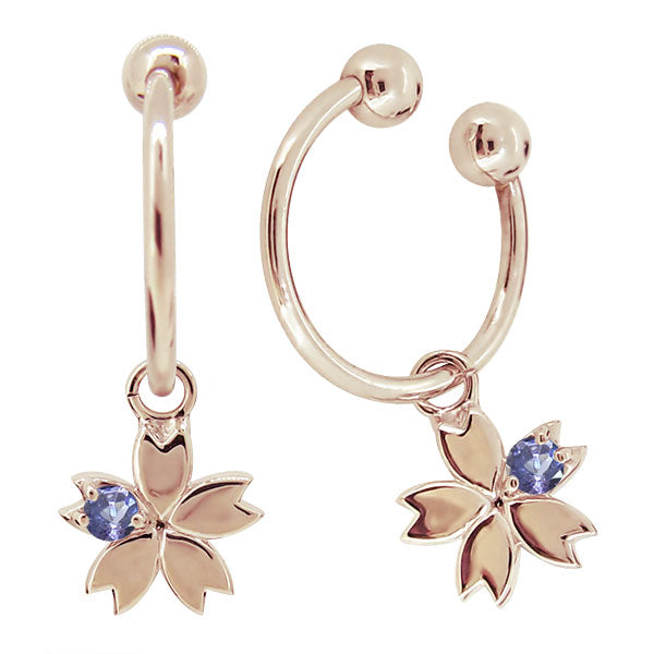 チャームイヤリング レディース イヤーカフ 揺れる 桜 sakura 選べる誕生石 さくら 天然石 K10 K18 PT900 一粒 サクラ 花 フープイヤリング 両耳用