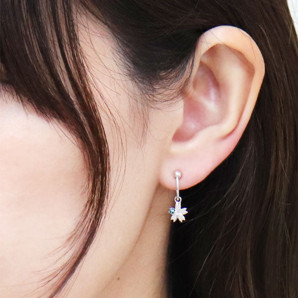 チャームイヤリング レディース イヤーカフ 揺れる 桜 sakura 選べる誕生石 さくら 天然石 K10 K18 PT900 一粒 サクラ 花 フープイヤリング 両耳用