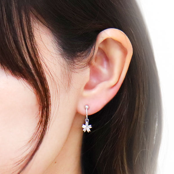 チャームイヤリング レディース イヤーカフ 揺れる 桜 sakura 選べる誕生石 さくら 天然石 K10 K18 PT900 一粒 サクラ 花 フープイヤリング 両耳用