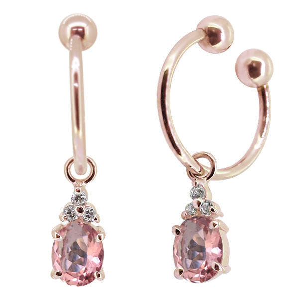 揺れる オーバル 大粒 フープイヤリング レディース イヤーカフ 選べる誕生石 Oval Hoop Earring 天然石 k10 k18 pt900 ノンホールピアス 両耳用