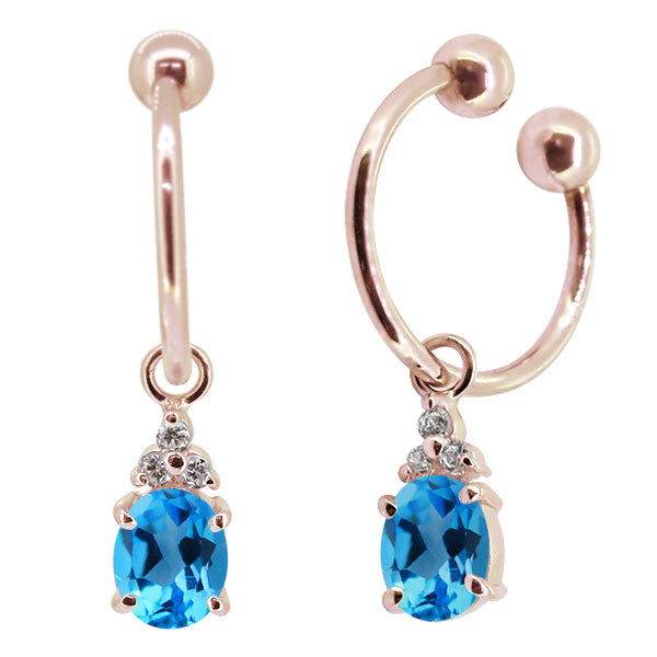 揺れる オーバル 大粒 フープイヤリング レディース イヤーカフ 選べる誕生石 Oval Hoop Earring 天然石 k10 k18 pt900 ノンホールピアス 両耳用