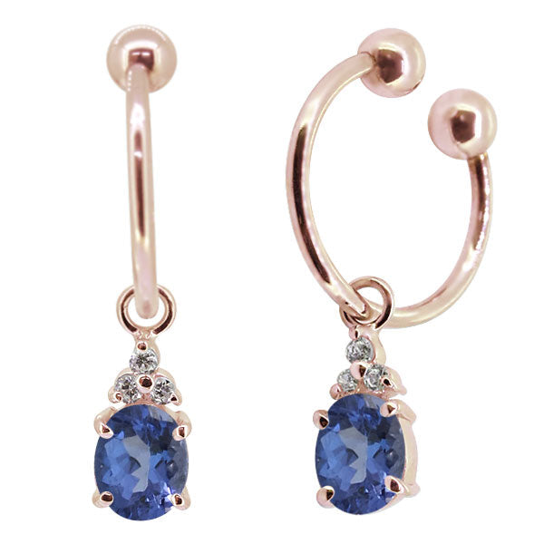 揺れる オーバル 大粒 フープイヤリング レディース イヤーカフ 選べる誕生石 Oval Hoop Earring 天然石 k10 k18 pt900 ノンホールピアス 両耳用