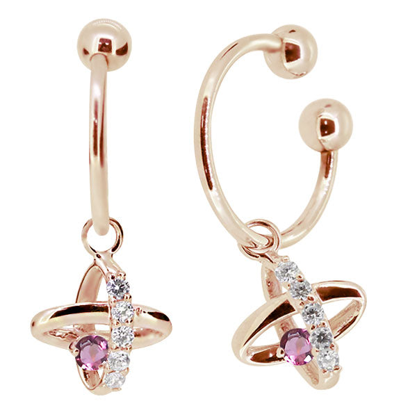 レディース イヤーカフ 揺れる チャーム 星 宇宙 Ear Cuff 選べる誕生石 10金 18金 プラチナ 天然石 フープイヤリング Hoop Earring 両耳