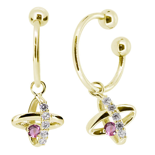 レディース イヤーカフ 揺れる チャーム 星 宇宙 Ear Cuff 選べる誕生石 10金 18金 プラチナ 天然石 フープイヤリング Hoop Earring 両耳