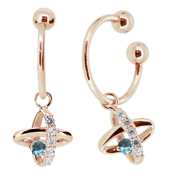 レディース イヤーカフ 揺れる チャーム 星 宇宙 Ear Cuff 選べる誕生石 10金 18金 プラチナ 天然石 フープイヤリング Hoop Earring 両耳