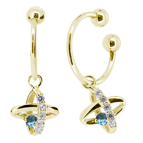 レディース イヤーカフ 揺れる チャーム 星 宇宙 Ear Cuff 選べる誕生石 10金 18金 プラチナ 天然石 フープイヤリング Hoop Earring 両耳