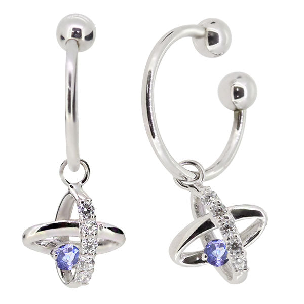 レディース イヤーカフ 揺れる チャーム 星 宇宙 Ear Cuff 選べる誕生石 10金 18金 プラチナ 天然石 フープイヤリング Hoop Earring 両耳