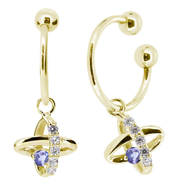 レディース イヤーカフ 揺れる チャーム 星 宇宙 Ear Cuff 選べる誕生石 10金 18金 プラチナ 天然石 フープイヤリング Hoop Earring 両耳