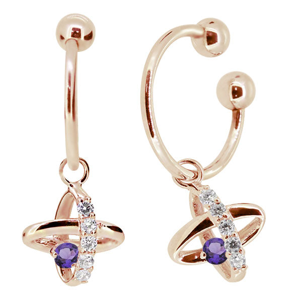 レディース イヤーカフ 揺れる チャーム 星 宇宙 Ear Cuff 選べる誕生石 10金 18金 プラチナ 天然石 フープイヤリング Hoop Earring 両耳