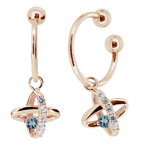 レディース イヤーカフ 揺れる チャーム 星 宇宙 Ear Cuff 選べる誕生石 10金 18金 プラチナ 天然石 フープイヤリング Hoop Earring 両耳