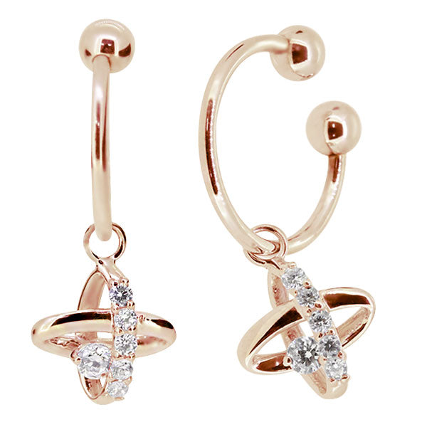 レディース イヤーカフ 揺れる チャーム 星 宇宙 Ear Cuff 選べる誕生石 10金 18金 プラチナ 天然石 フープイヤリング Hoop Earring 両耳