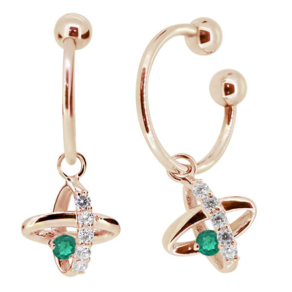 レディース イヤーカフ 揺れる チャーム 星 宇宙 Ear Cuff 選べる誕生石 10金 18金 プラチナ 天然石 フープイヤリング Hoop Earring 両耳