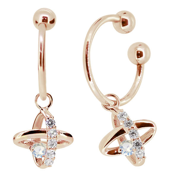 レディース イヤーカフ 揺れる チャーム 星 宇宙 Ear Cuff 選べる誕生石 10金 18金 プラチナ 天然石 フープイヤリング Hoop Earring 両耳