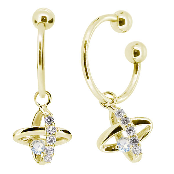 レディース イヤーカフ 揺れる チャーム 星 宇宙 Ear Cuff 選べる誕生石 10金 18金 プラチナ 天然石 フープイヤリング Hoop Earring 両耳