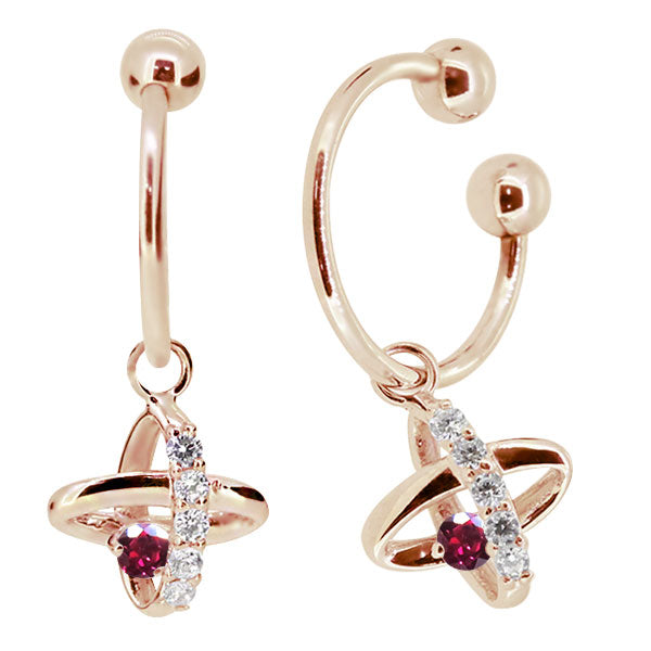 レディース イヤーカフ 揺れる チャーム 星 宇宙 Ear Cuff 選べる誕生石 10金 18金 プラチナ 天然石 フープイヤリング Hoop Earring 両耳
