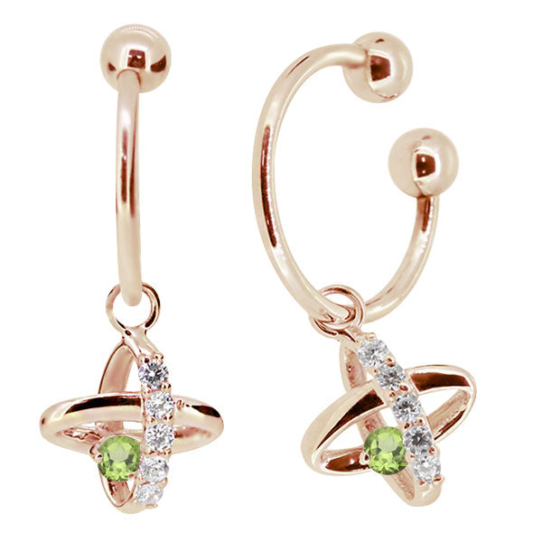 レディース イヤーカフ 揺れる チャーム 星 宇宙 Ear Cuff 選べる誕生石 10金 18金 プラチナ 天然石 フープイヤリング Hoop Earring 両耳