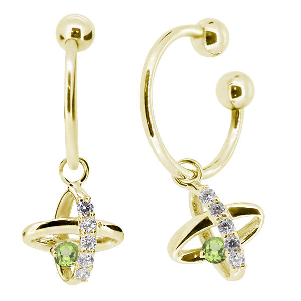 レディース イヤーカフ 揺れる チャーム 星 宇宙 Ear Cuff 選べる誕生石 10金 18金 プラチナ 天然石 フープイヤリング Hoop Earring 両耳