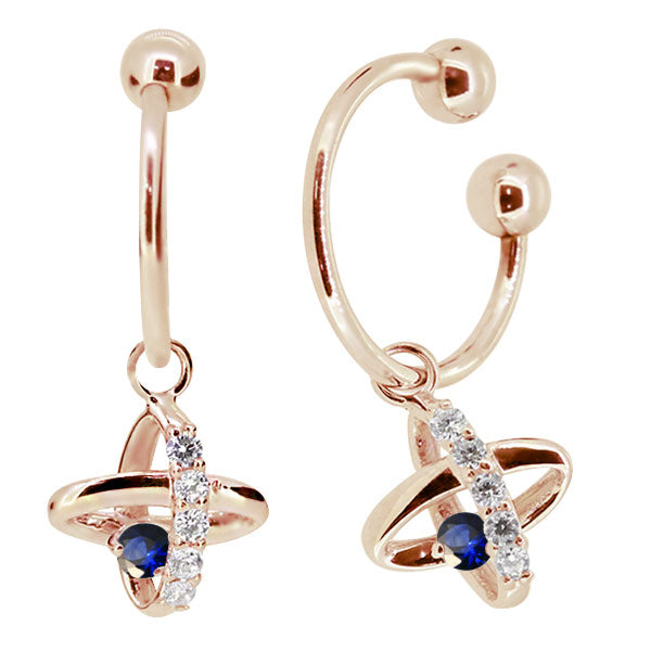 レディース イヤーカフ 揺れる チャーム 星 宇宙 Ear Cuff 選べる誕生石 10金 18金 プラチナ 天然石 フープイヤリング Hoop Earring 両耳