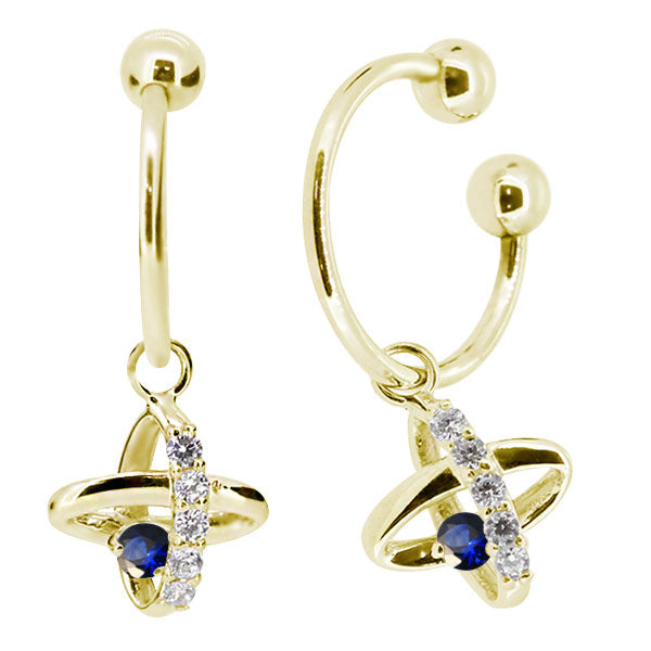 レディース イヤーカフ 揺れる チャーム 星 宇宙 Ear Cuff 選べる誕生石 10金 18金 プラチナ 天然石 フープイヤリング Hoop Earring 両耳
