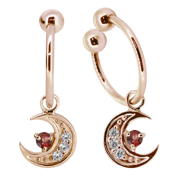 イヤーカフ レディース 揺れる 月 イヤリング 選べる誕生石 Ear Cuff 両耳用 K10 K18 PT900 天然石 Moom Hoop Earring 三日月 フープイヤリング
