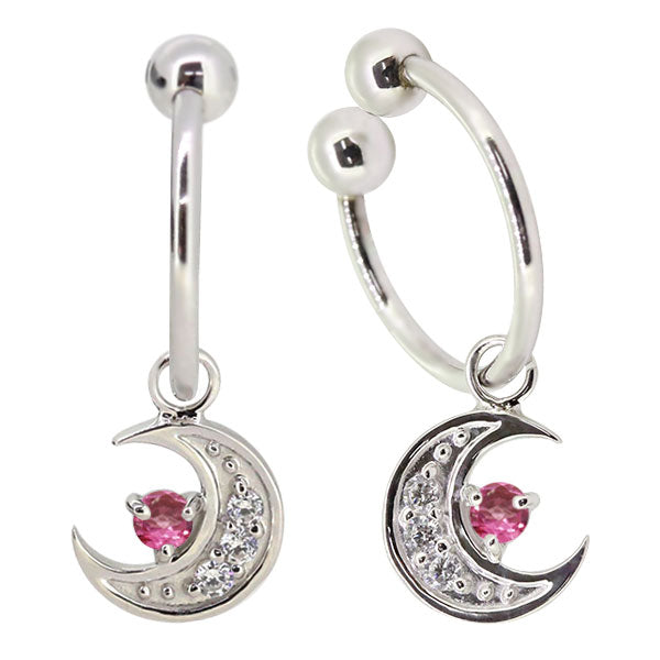 イヤーカフ レディース 揺れる 月 イヤリング 選べる誕生石 Ear Cuff 両耳用 K10 K18 PT900 天然石 Moom Hoop Earring 三日月 フープイヤリング