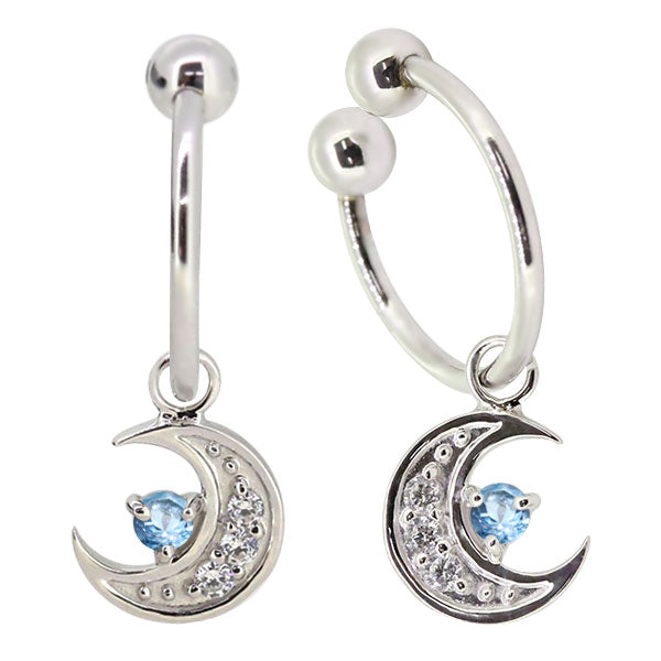 イヤーカフ レディース 揺れる 月 イヤリング 選べる誕生石 Ear Cuff 両耳用 K10 K18 PT900 天然石 Moom Hoop Earring 三日月 フープイヤリング