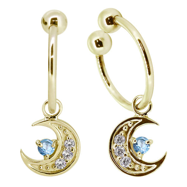 イヤーカフ レディース 揺れる 月 イヤリング 選べる誕生石 Ear Cuff 両耳用 K10 K18 PT900 天然石 Moom Hoop Earring 三日月 フープイヤリング
