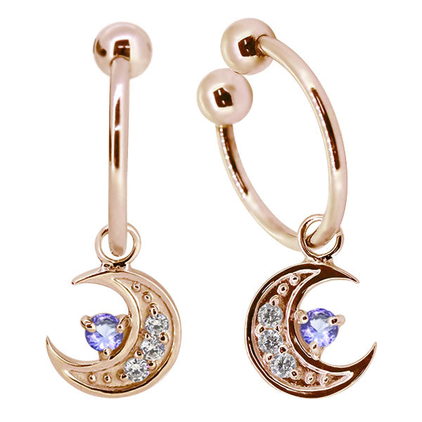 イヤーカフ レディース 揺れる 月 イヤリング 選べる誕生石 Ear Cuff 両耳用 K10 K18 PT900 天然石 Moom Hoop Earring 三日月 フープイヤリング