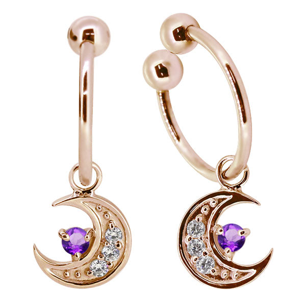 イヤーカフ レディース 揺れる 月 イヤリング 選べる誕生石 Ear Cuff 両耳用 K10 K18 PT900 天然石 Moom Hoop Earring 三日月 フープイヤリング