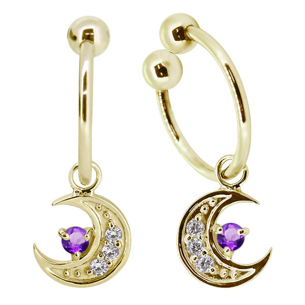 イヤーカフ レディース 揺れる 月 イヤリング 選べる誕生石 Ear Cuff 両耳用 K10 K18 PT900 天然石 Moom Hoop Earring 三日月 フープイヤリング