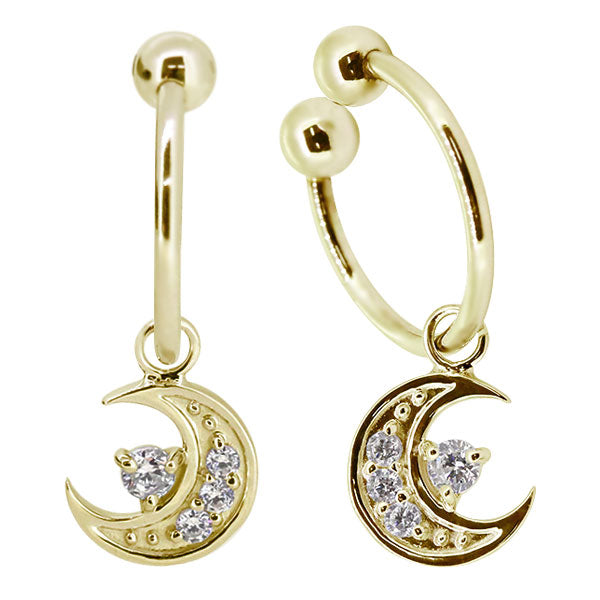 イヤーカフ レディース 揺れる 月 イヤリング 選べる誕生石 Ear Cuff 両耳用 K10 K18 PT900 天然石 Moom Hoop Earring 三日月 フープイヤリング