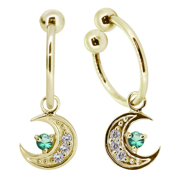 イヤーカフ レディース 揺れる 月 イヤリング 選べる誕生石 Ear Cuff 両耳用 K10 K18 PT900 天然石 Moom Hoop Earring 三日月 フープイヤリング